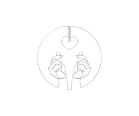 One line connected drawing.
finger and love symbol in circle.
Icon symbol in simple terms.
doodle vector.