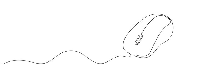 Drawn continuous one line computer mouse logo. Vector illustration