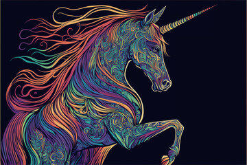 Colorfull unicorn in a psychedelic style background, generative ai.