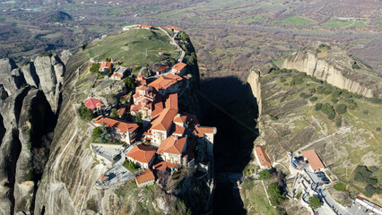 Meteora Drone View Greece monastery 