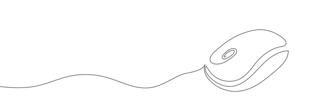 Drawn continuous one line computer mouse logo. Vector illustration