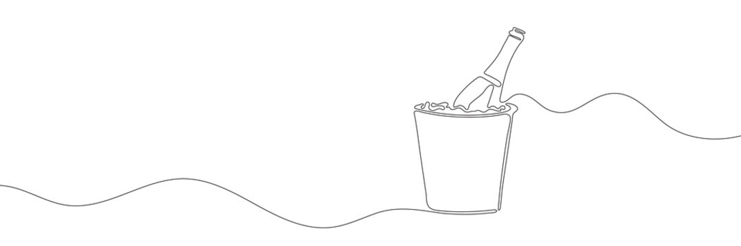 recommend clip art: A bottle of champagne in a bucket of one line. Continuous line drawing of champagne bottle in ice bucket. Vector illustration