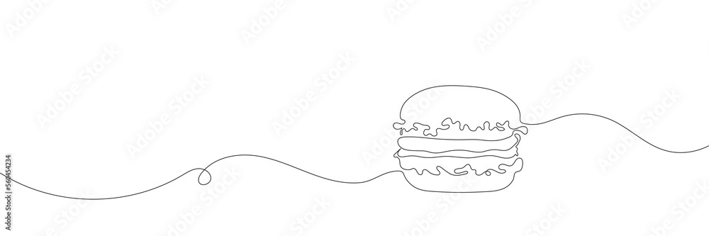 Poster one continuous line drawing of a hamburger. hamburger from one continuous line. vector illustration