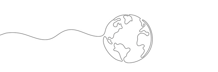 Earth one line drawing. Continuous line Globe. Vector illustration