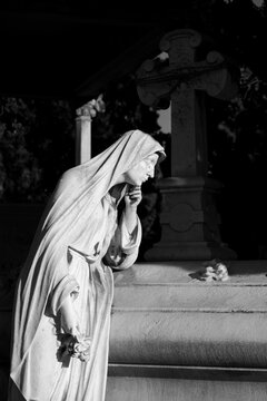 Sculpture in the modernist cemetery of Montjuic in Barcelona Spain