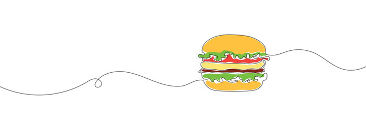 One continuous line drawing of a hamburger. Hamburger from one continuous line