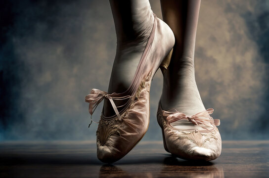Feet of ballerina dancing in ballet shoe