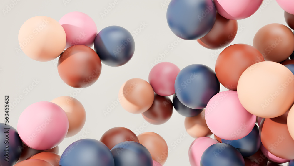 Poster minimal simple and beautiful color abstract background. multicolor 3d spheres or balls floating. bea
