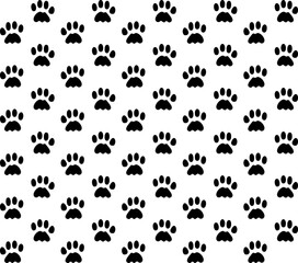 Fototapeta na wymiar Cute animal. Foot dog or cat seamless pattern. Footprint graphic. Repeated pattern trail cat or dog. Shape paw isolated on white background. Vector