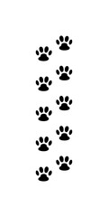 Cute animal. Foot dog or cat seamless pattern. Footprint graphic. Repeated pattern trail cat or dog. Shape paw isolated on white background. Vector