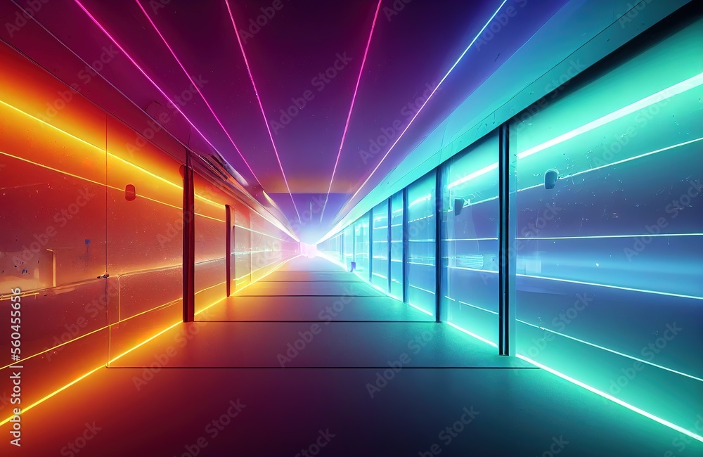 Wall mural portal to another universe with neon glow around