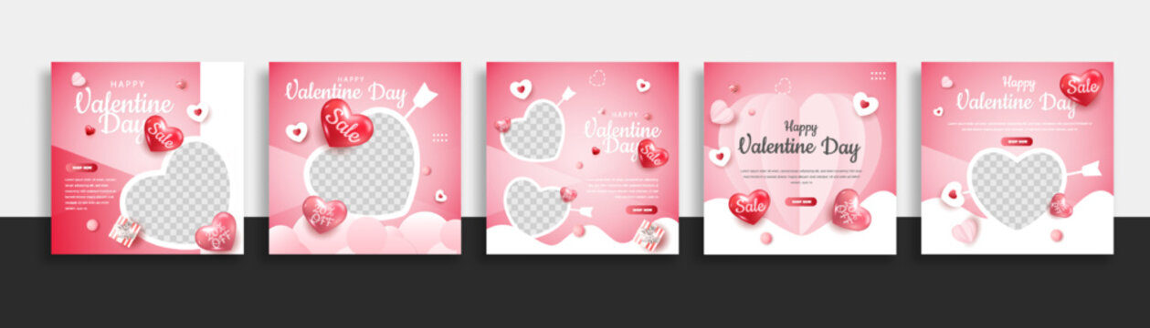 Set Of Valentine Day Sale Social Media Post Template Web Banner For Promotions Your Product.
