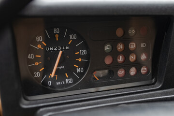 Detailed close-up view of the dashboard of a Renault 4 GTL Sinpar classic car