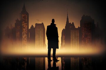 male silhouette in the city. Generative AI