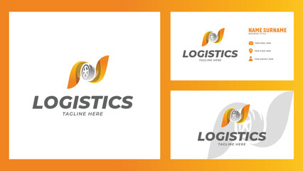 letter N logistics company logo with business card design