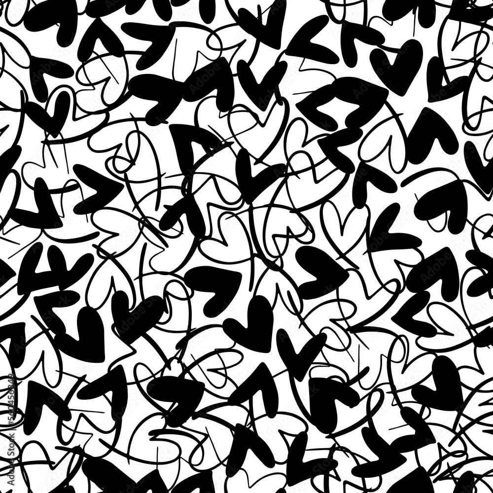 Poster seamless monochrome pattern with hand drawn hearts. vector repeating texture. repeatable backdrop wi