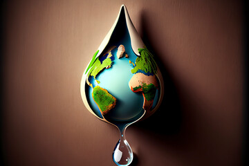 Fototapeta premium World Water Day, the earth in a water drop shape