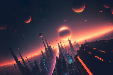 Futuristic metropolis, abstract illustration, dystopian nighttime art, 4K wallpaper,. Generative AI