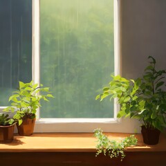 Natural beauty, a plant, a pot and sunlight inside a cozy room.