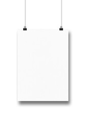 White poster hanging on a clean wall with clips - 560458200