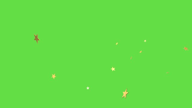 Explosion of golden stars confetti on green background. Festive video effect. 3D animation.