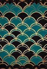 Fototapeta na wymiar Art deco style wallpaper pattern with gold, turquoise and black.