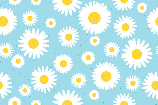 seamless spring pattern with daisy flowers- vector illustration
