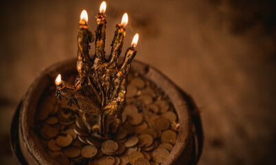 Hand of fatum. Illustration of fate. Concept of esotericism and astrology, old and new magic 