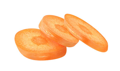 Three slices of raw carrot cut out