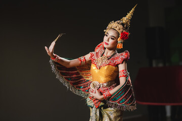 Thai classical dance performance Manohra Buchayan.Art culture Thailand Dancing in masked khon.Thai...