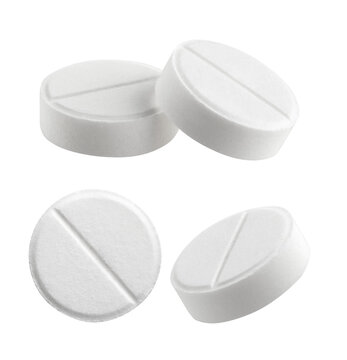 Set of white round pills isolated on white or transparent background.