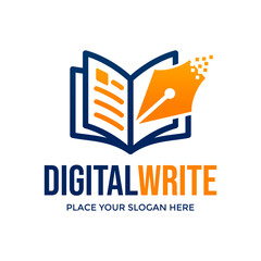 Digital writer vector logo template. This design use book and pen symbol. Suitable for technology and education.