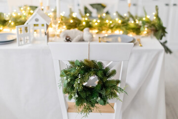 Light kitchen with Christmas decorations