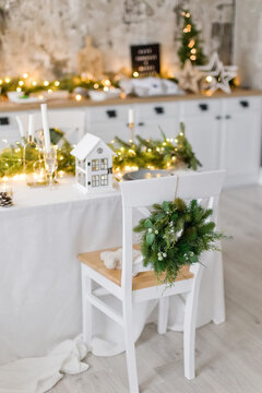 Light kitchen with Christmas decorations