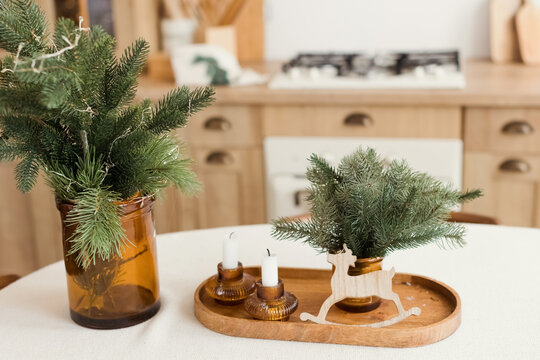 Light wooden kitchen with Christmas decorations