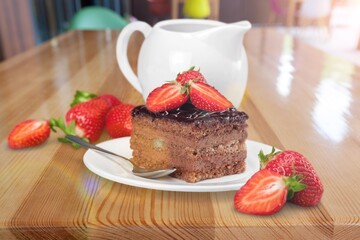Tasty sweet cake with fresh berries