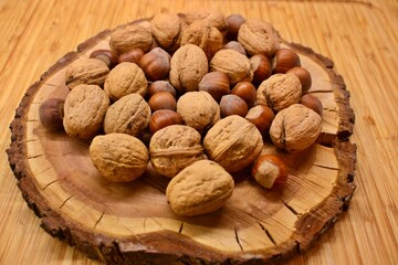 walnuts  mix on a wooden table