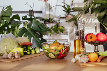 Vegetable Salad. Concept of Healthy food, vegetarian Diet. Fresh salad with vegetables close-up