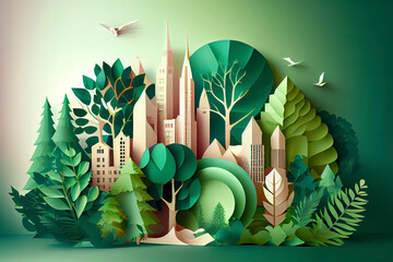 Green eco friendly city and urban forest landscape abstract