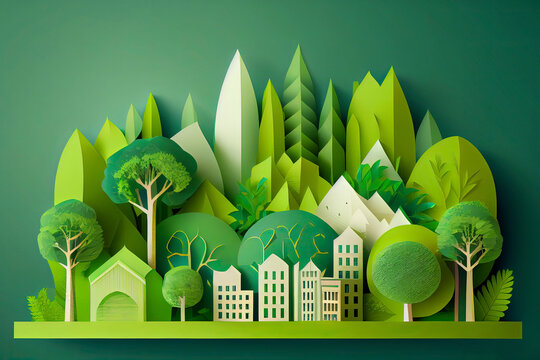 Green Eco Friendly City And Urban Forest Landscape Abstract