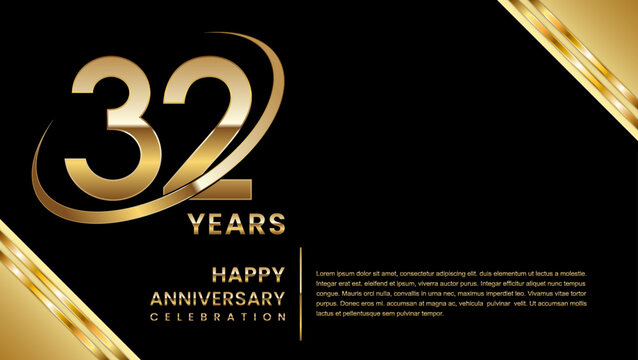 32th Anniversary Celebration. Template design with gold color for anniversary celebration event, invitation, banner, poster, flyer, greeting card. Logo Vector Template Illustration