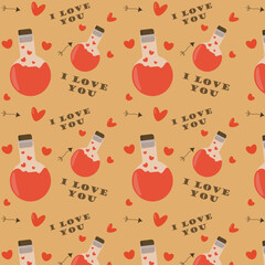pattern with hearts, arrows and potion