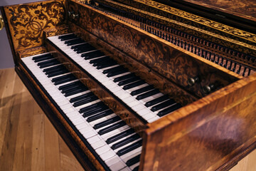 Fototapeta na wymiar Keyboard of harpsichord (selective focus)