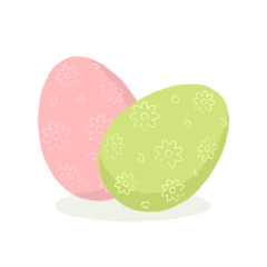 Pink and green Easter egg on white background
