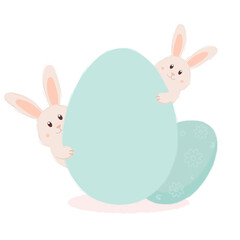 Easter bunny. Cute Easter bunnies with eggs on a white background