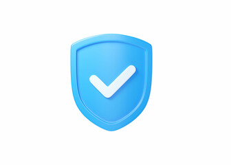 Fototapeta Shield 3d icon - cyber guard illustration, blockchain protect safety element and access blue symbol obraz