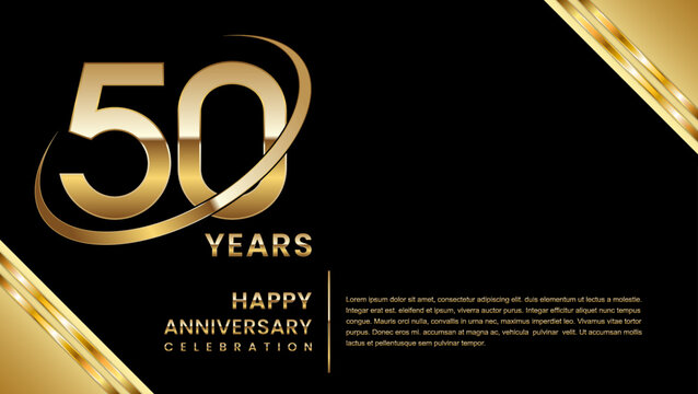50th Anniversary Celebration. Template design with gold color for anniversary celebration event, invitation, banner, poster, flyer, greeting card. Logo Vector Template Illustration