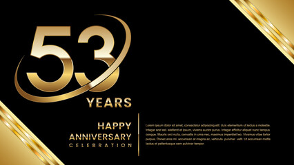 53th Anniversary Celebration. Template design with gold color for anniversary celebration event, invitation, banner, poster, flyer, greeting card. Logo Vector Template Illustration