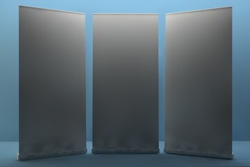 Blank roll-up banner display mockup 3d rendering