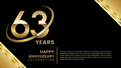 63th Anniversary Celebration. Template design with gold color for anniversary celebration event, invitation, banner, poster, flyer, greeting card. Logo Vector Template Illustration